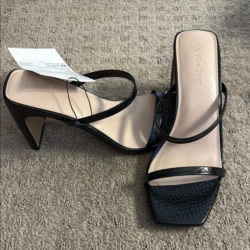 Sleek Black Strappy Square-Toe Heels